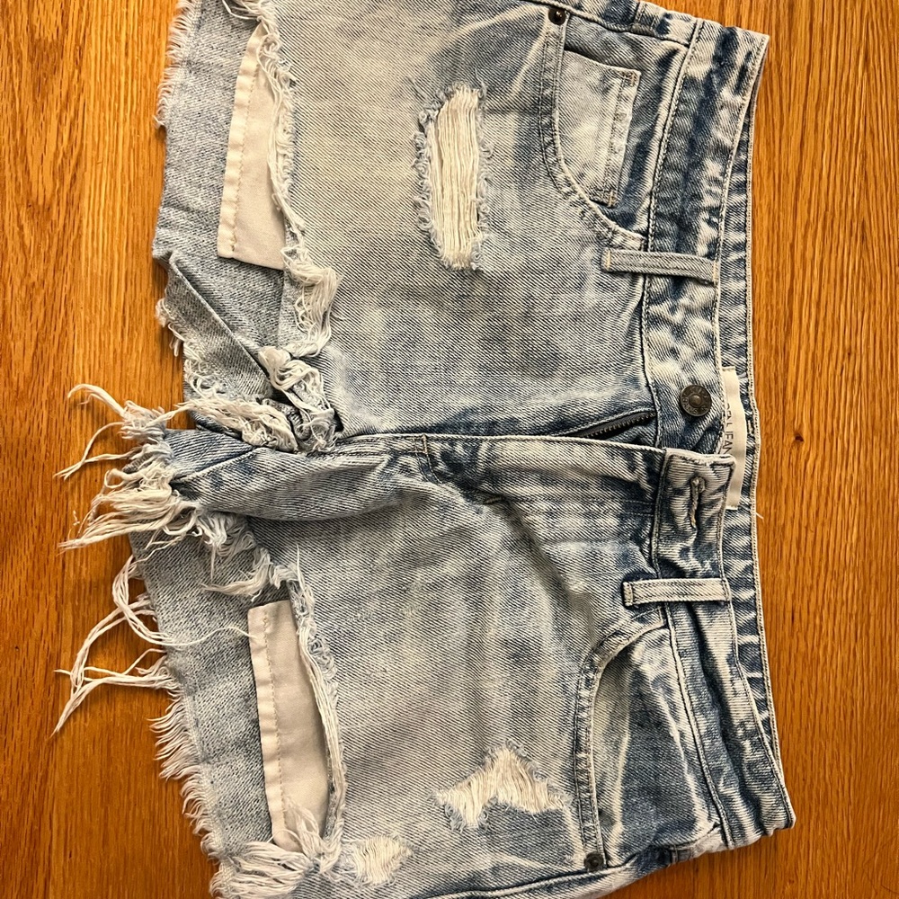 Blue Distressed Jean Shorts with Raw Hem